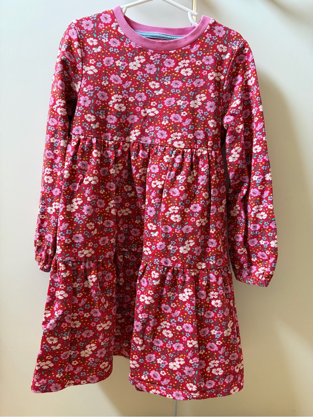 Mini Boden Red & Pink Floral Tiered sweatshirt Dress